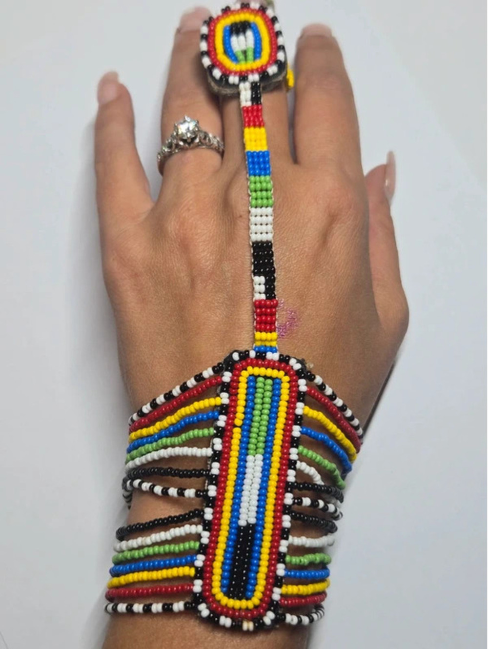 Hand Beaded Multicolor Hand Harness Bracelet Ring Statement Jewelry
